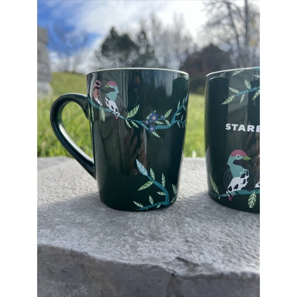 2-Starbucks 2020 Green Tropical Foliage With Birds‎ Coffee/Tea Mug 10 oz. D4